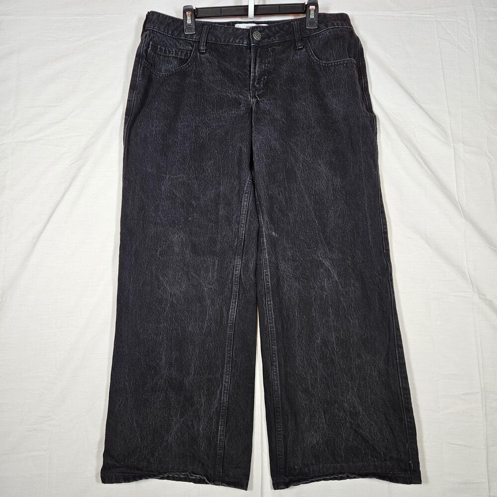 Hollister Low-Rise Baggy Jeans Womens 12S 35x29 Black Charcoal Wash Wide Leg